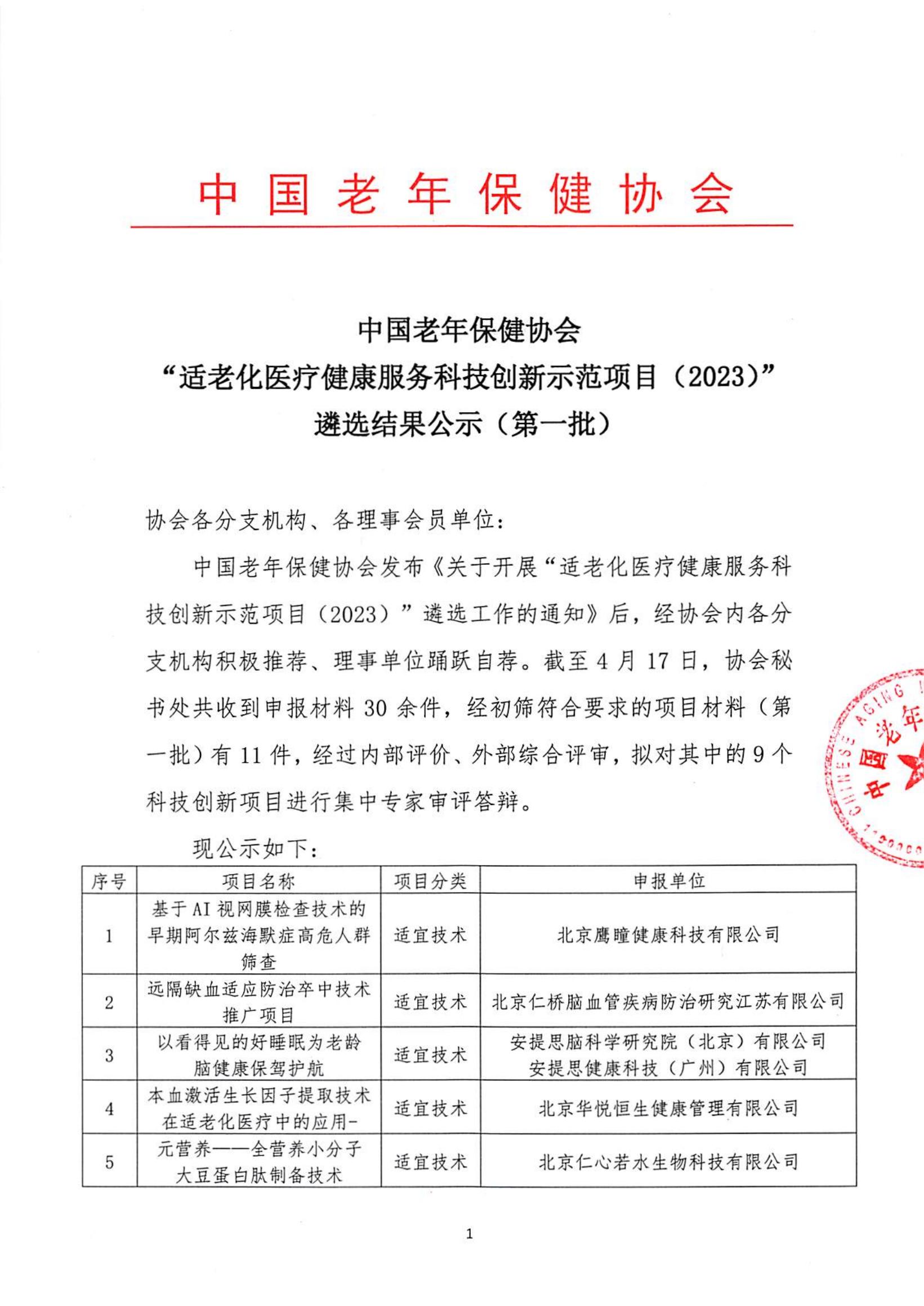 “适老化医疗健康服务科技创新示范项目（2023）”遴选结果公示（第一批）_00.jpg